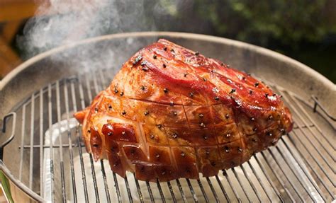 cooking a smoked ham on a gas grill